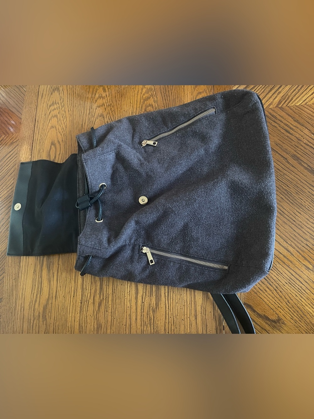 a new day Black Wool-Texture Drawstring Backpack - Picture 3 of 5